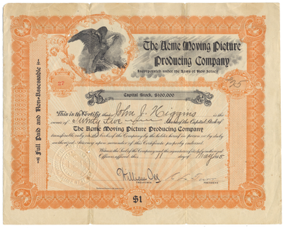 Acme Moving Picture Producing Company Stock Certificate