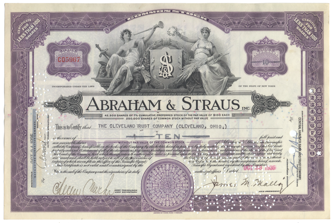 Abraham & Straus, Inc. Stock Certificate
