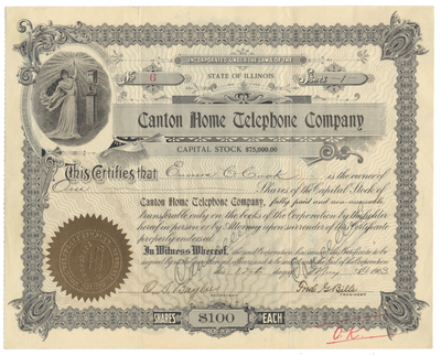 Canton Home Telephone Company Stock Certificate