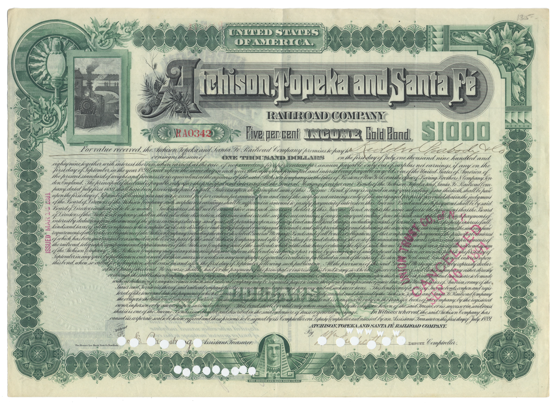 Atchison, Topeka and Santa Fe Railroad Company Bond Certificate