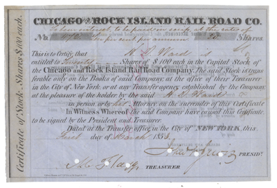 Chicago and Rock Island Rail Road Company Stock Certificate