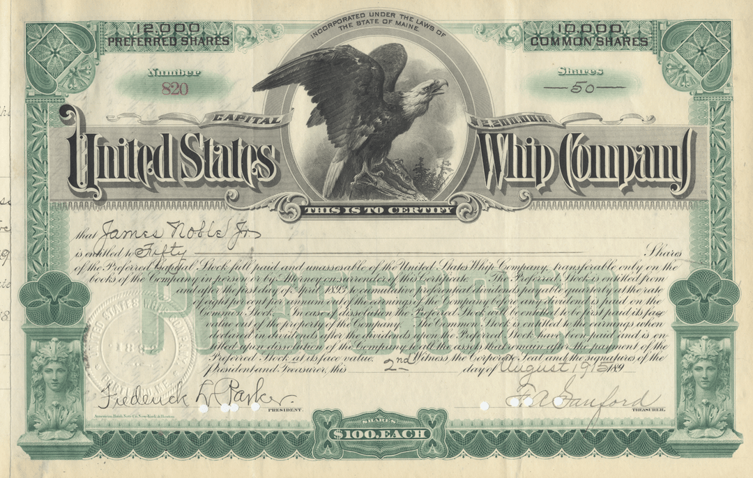 United States Whip Company Stock Certificate