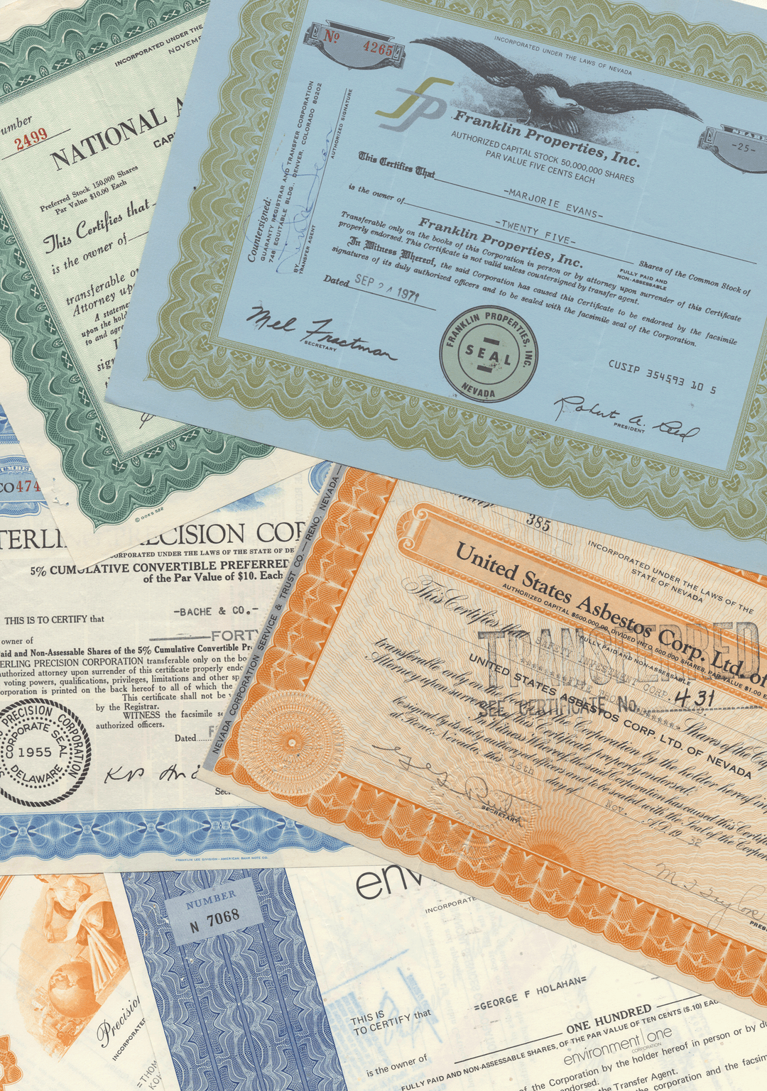 Wallpaper Lot of 50 Stock Certificates