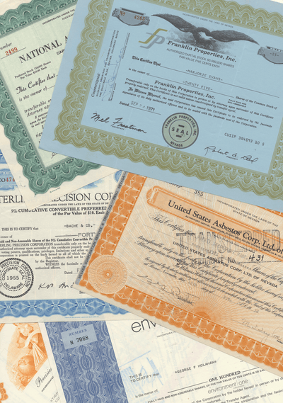 Wallpaper Lot of 50 Stock Certificates