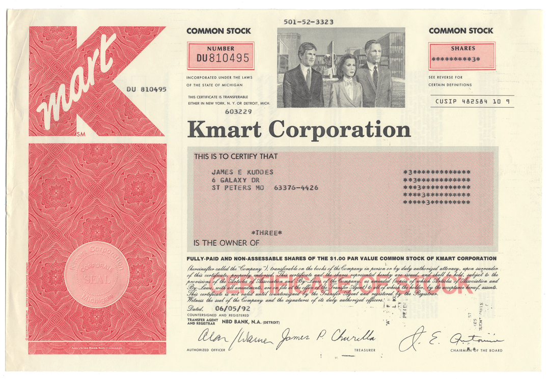 K Mart Corporation Stock Certificate