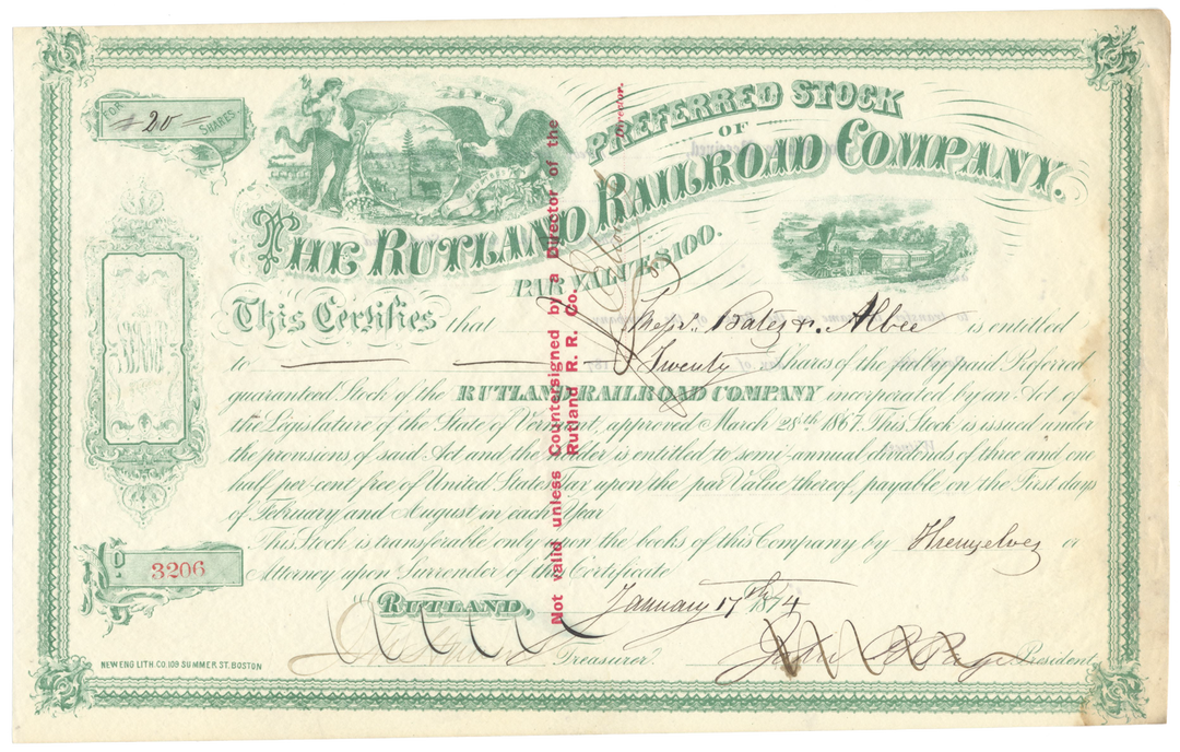 Rutland Railroad Company Stock Certificate