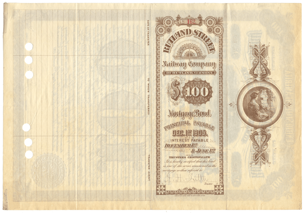 Rutland Street Railway Company Bond Certificate