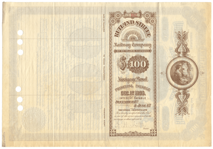 Rutland Street Railway Company Bond Certificate