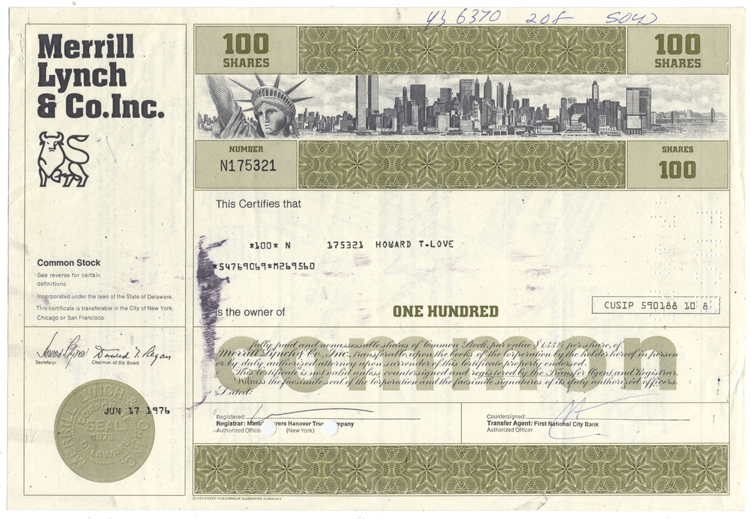 Merrill Lynch & Co., Inc. Stock Certificate