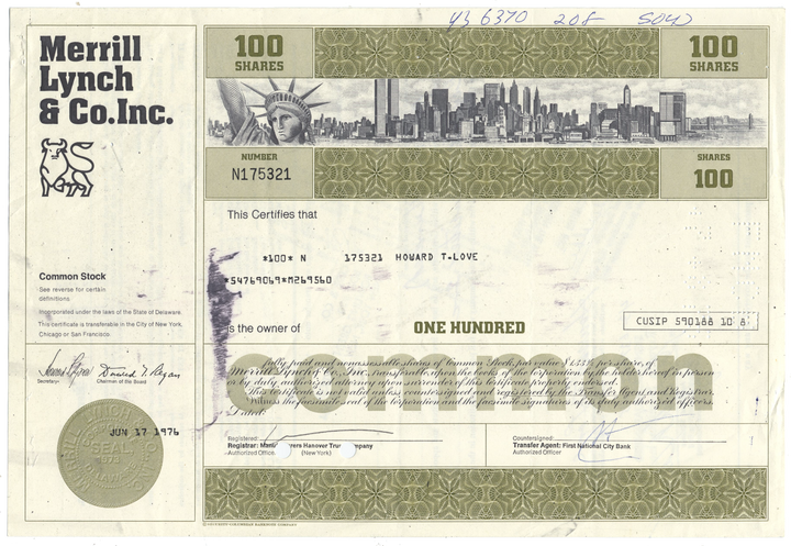 Merrill Lynch & Co., Inc. Stock Certificate