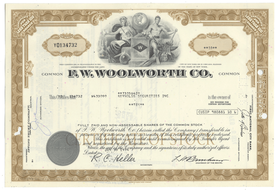 F. W. Woolworth Co. Stock Certificate