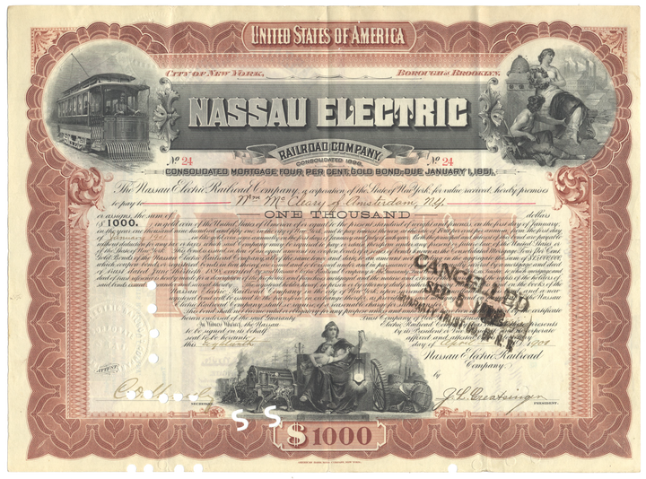 Nassau Electric Railroad Company Bond Certificate