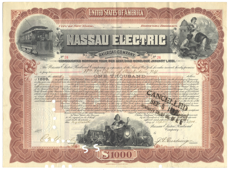 Nassau Electric Railroad Company Bond Certificate