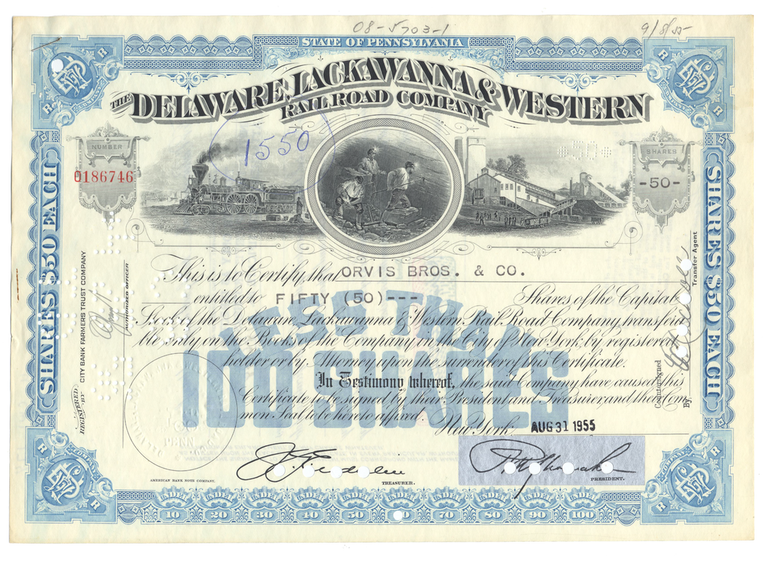 Delaware, Lackawanna and Western Rail Road Company Stock Certificate