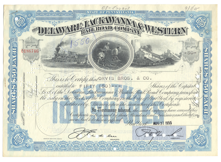 Delaware, Lackawanna and Western Rail Road Company Stock Certificate