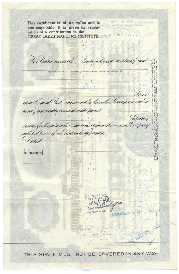 Detroit and Cleveland Navigation Company Stock Certificate