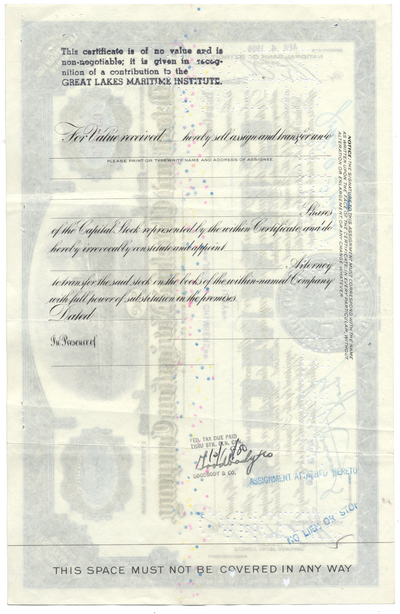 Detroit and Cleveland Navigation Company Stock Certificate