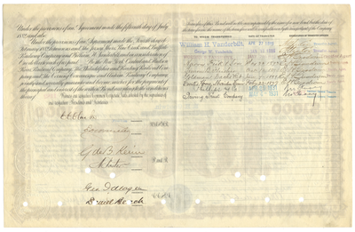 Pine Creek Railway Company Bond Certificate Signed by William K. Vanderbilt and Chauncey DePew