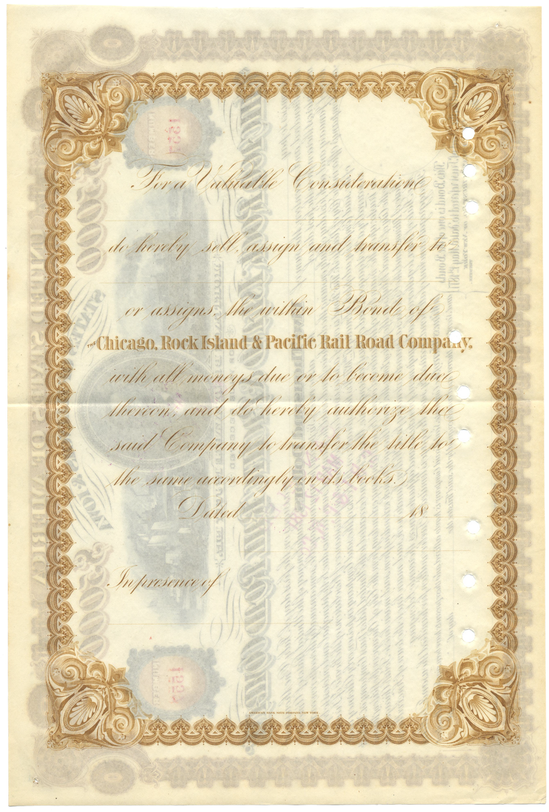 Chicago, Rock Island and Pacific Rail Road Company Bond Certificate