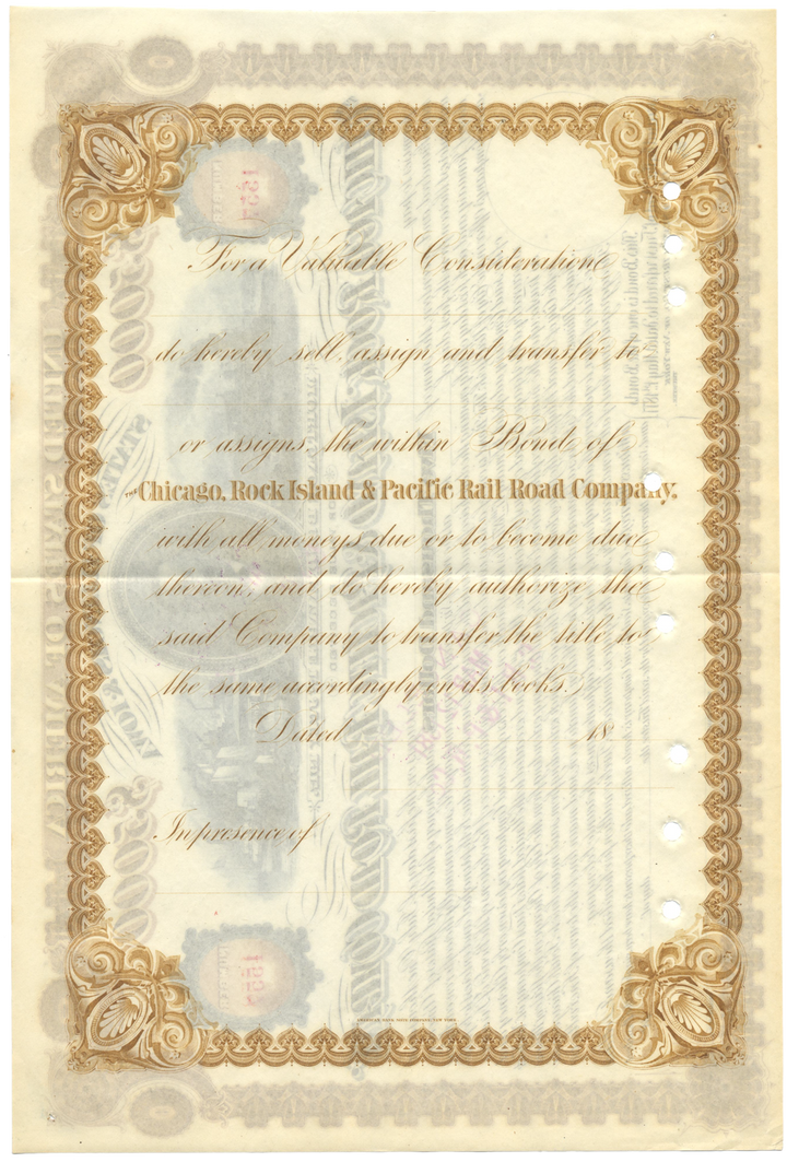 Chicago, Rock Island and Pacific Rail Road Company Bond Certificate