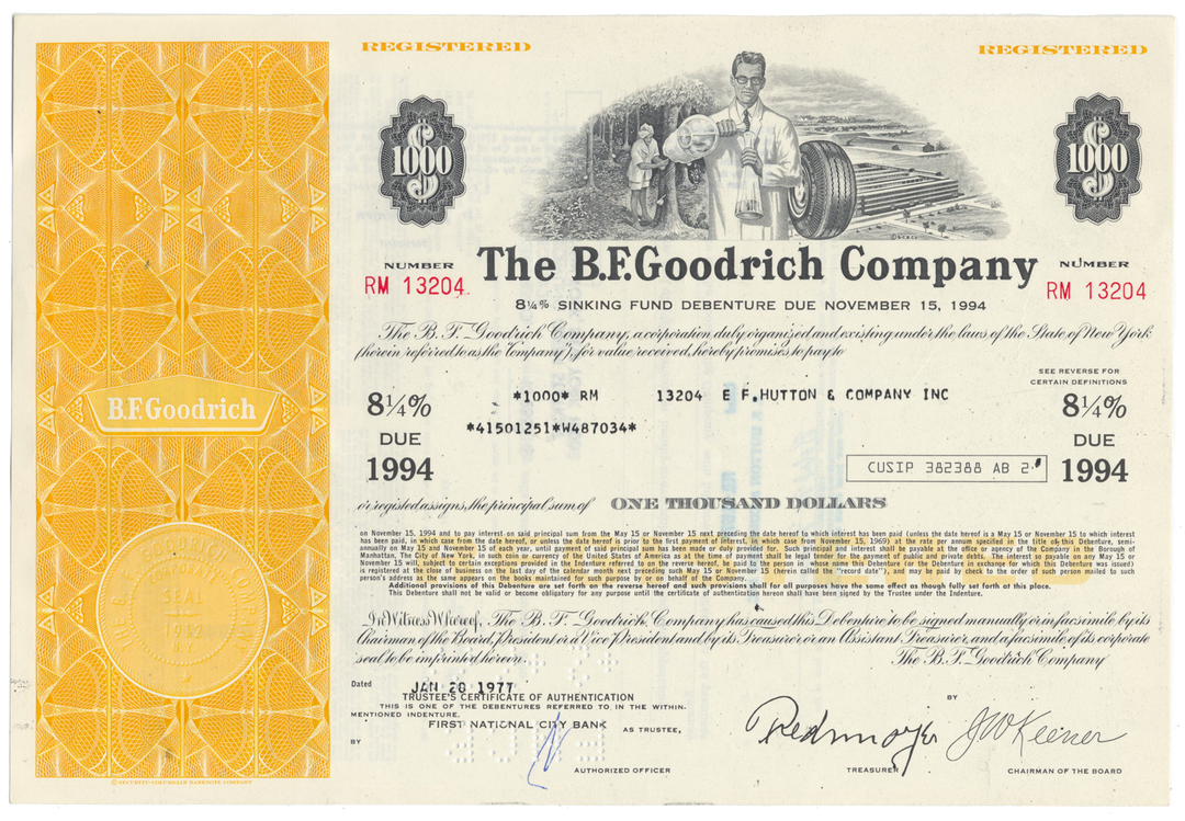 B. F. Goodrich Company Bond Certificate