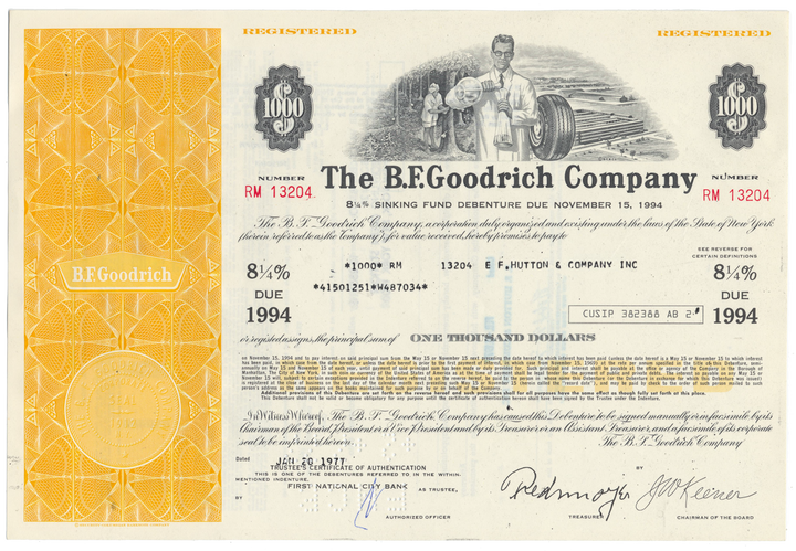 B. F. Goodrich Company Bond Certificate