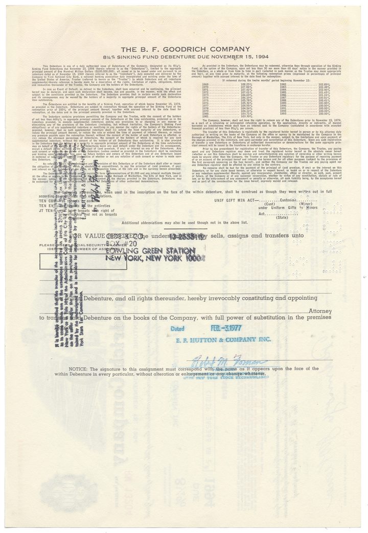 B. F. Goodrich Company Bond Certificate