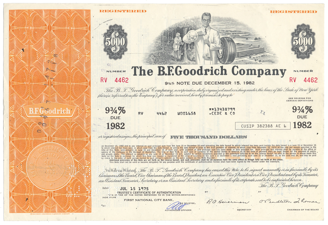 B. F. Goodrich Company Bond Certificate