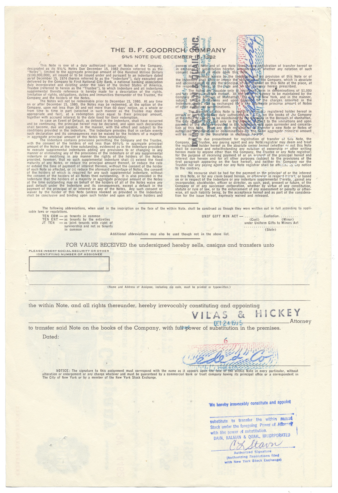 B. F. Goodrich Company Bond Certificate