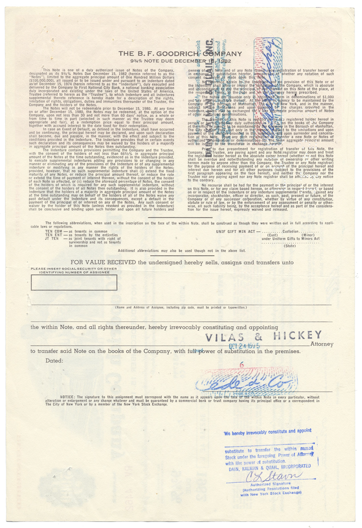 B. F. Goodrich Company Bond Certificate