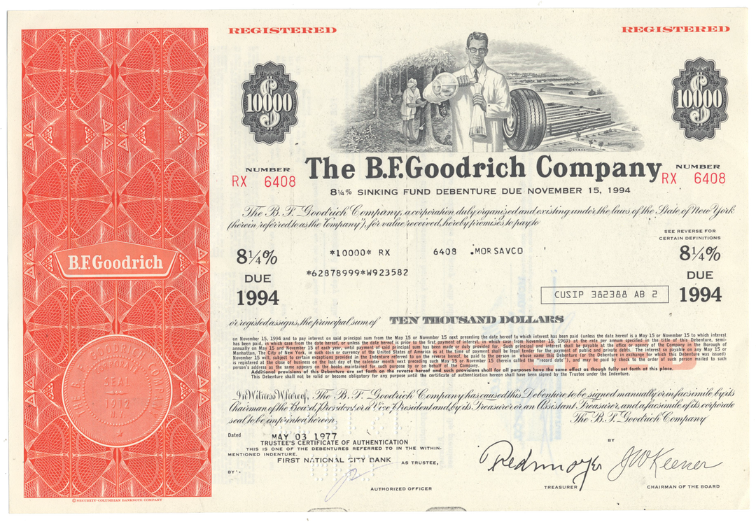 B. F. Goodrich Company Bond Certificate