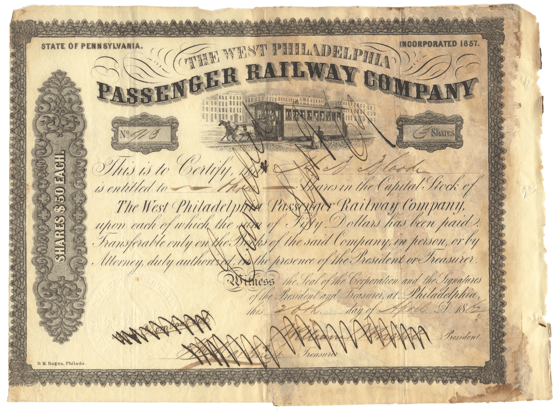 West Philadelphia Passenger Railway Company Stock Certificate