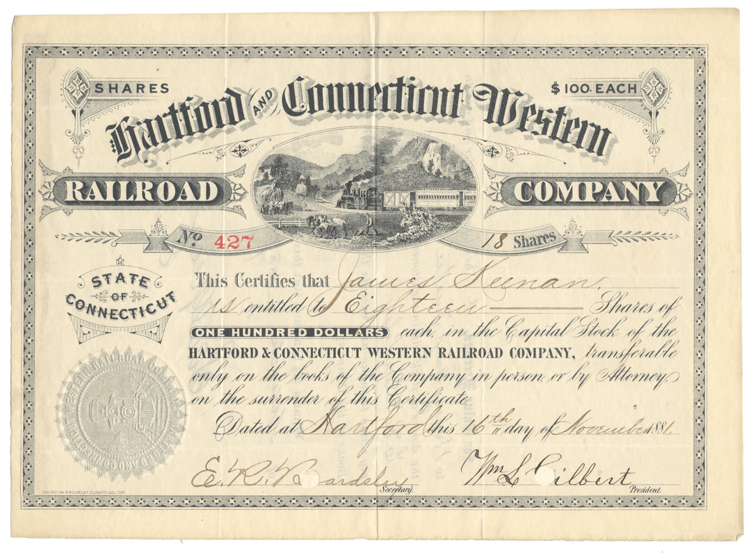 Hartford and Connecticut Western Railroad Company Stock Certificate
