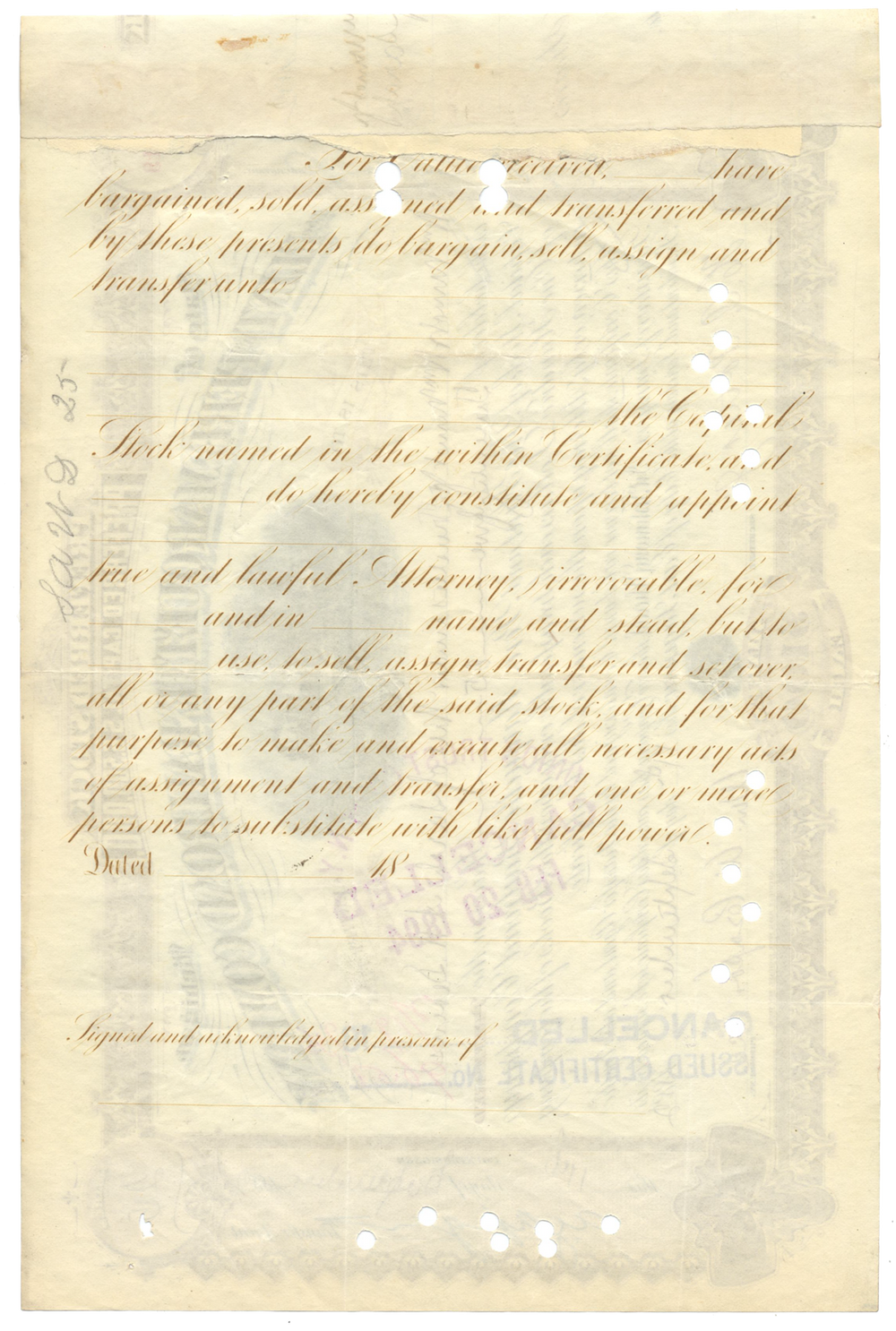 Flint and Pere Marquette Railroad Company Stock Certificate