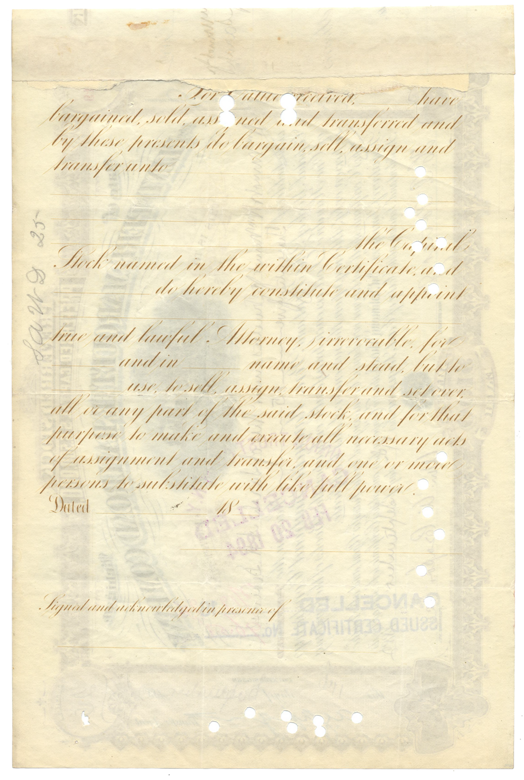 Flint and Pere Marquette Railroad Company Stock Certificate