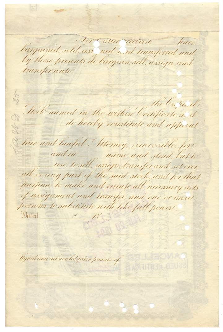 Flint and Pere Marquette Railroad Company Stock Certificate