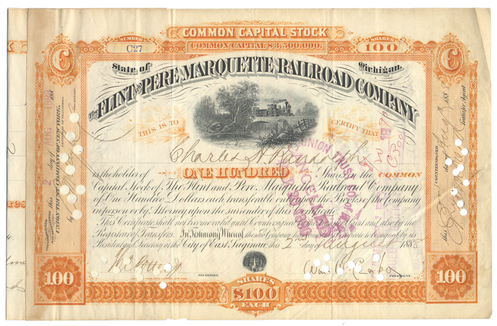 Flint and Pere Marquette Railroad Company Stock Certificate