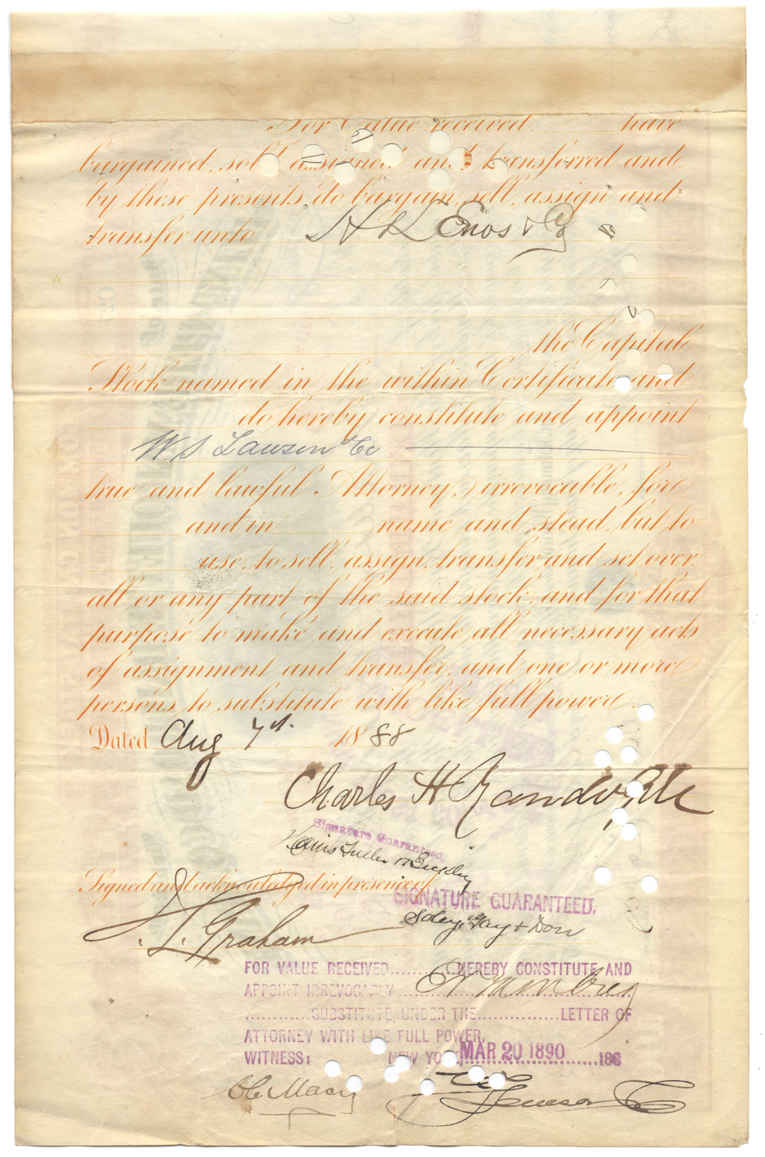 Flint and Pere Marquette Railroad Company Stock Certificate