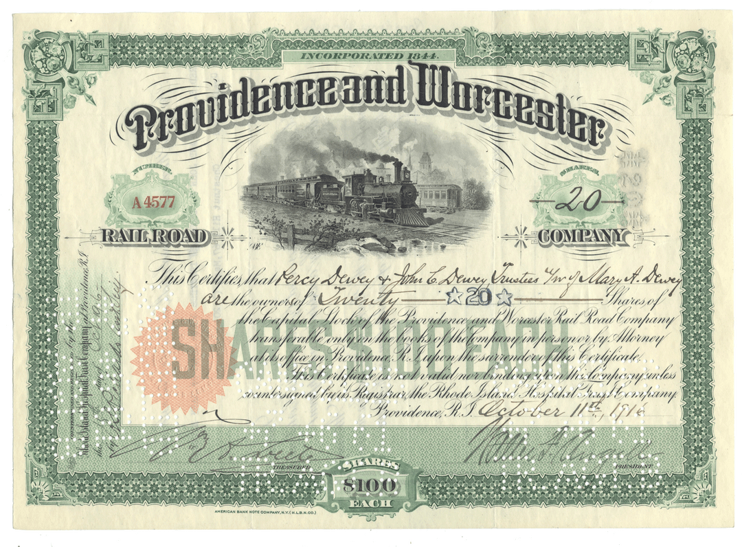 Providence and Worcester Rail Road Company Stock Certificate