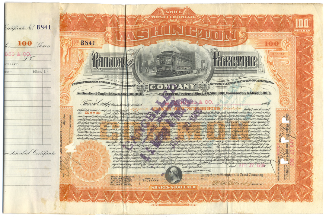 Washington Railway and Electric Company Stock Certificate