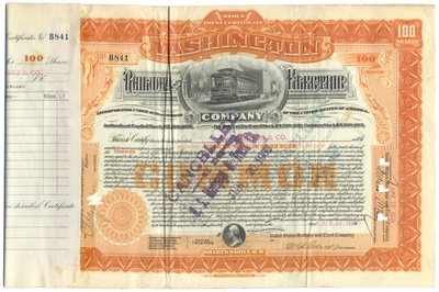 Washington Railway and Electric Company Stock Certificate