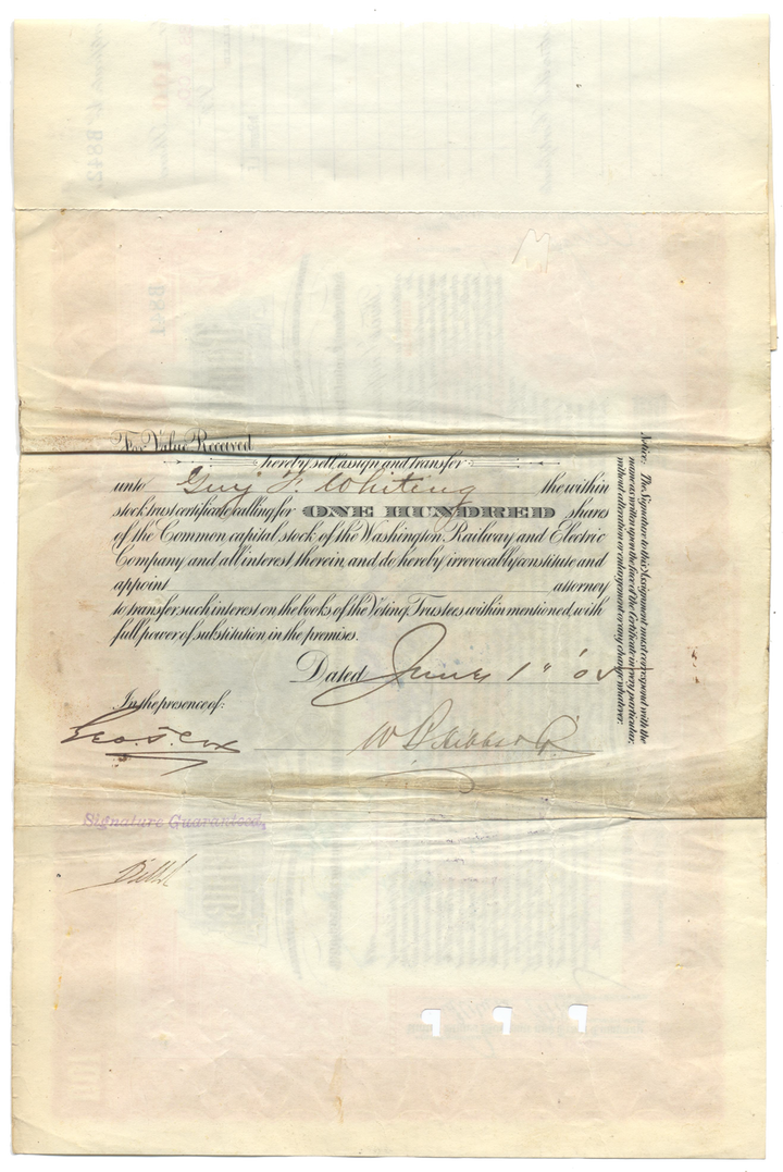 Washington Railway and Electric Company Stock Certificate