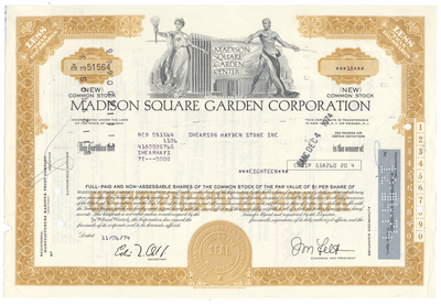 Madison Square Garden Corporation Stock Certificate