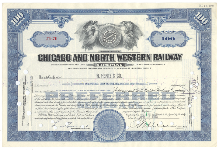 Chicago and North Western Railway Company Stock Certificate