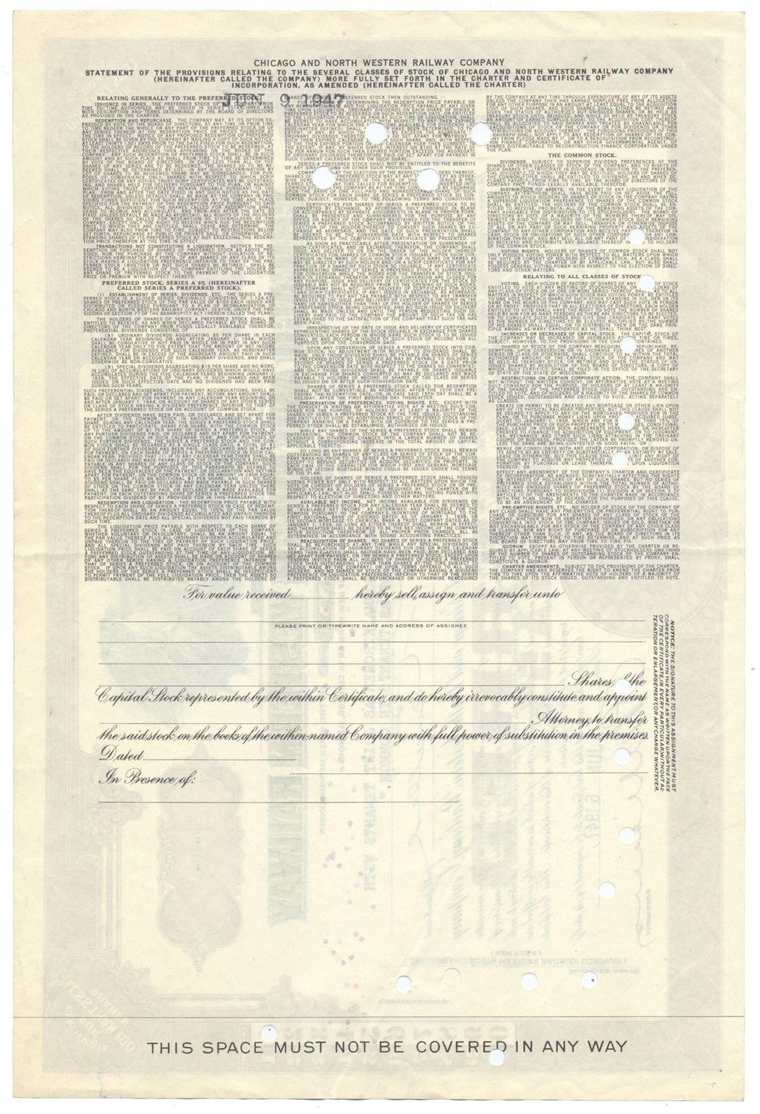 Chicago and North Western Railway Company Stock Certificate