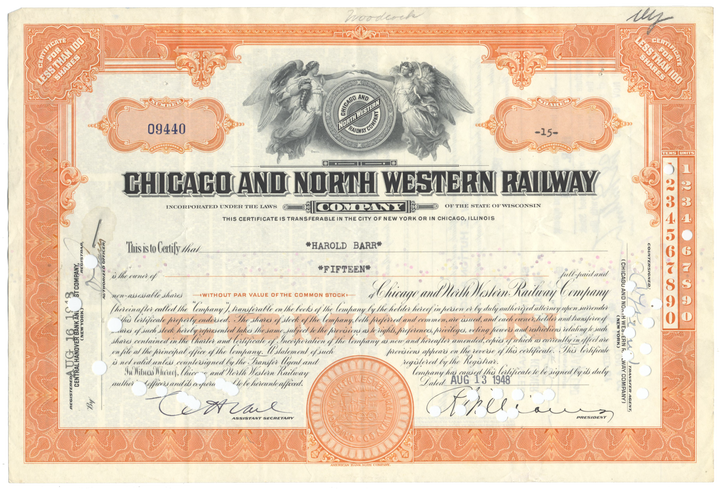 Chicago and North Western Railway Company Stock Certificate