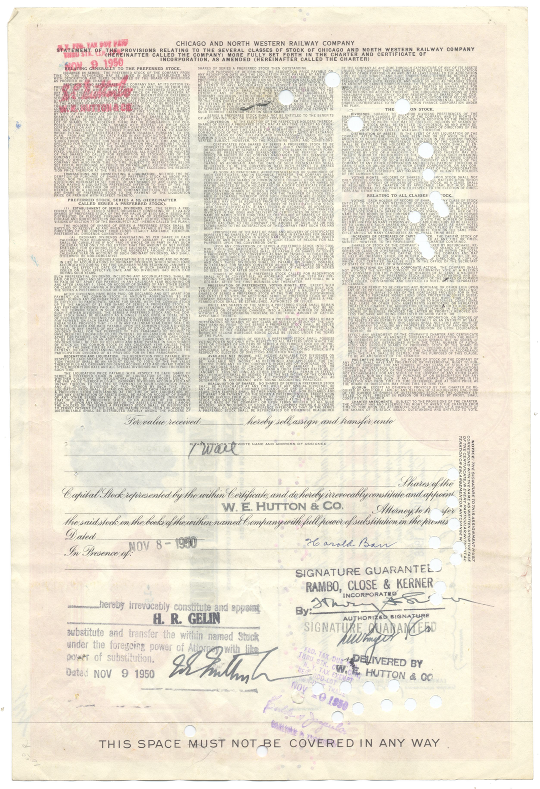 Chicago and North Western Railway Company Stock Certificate