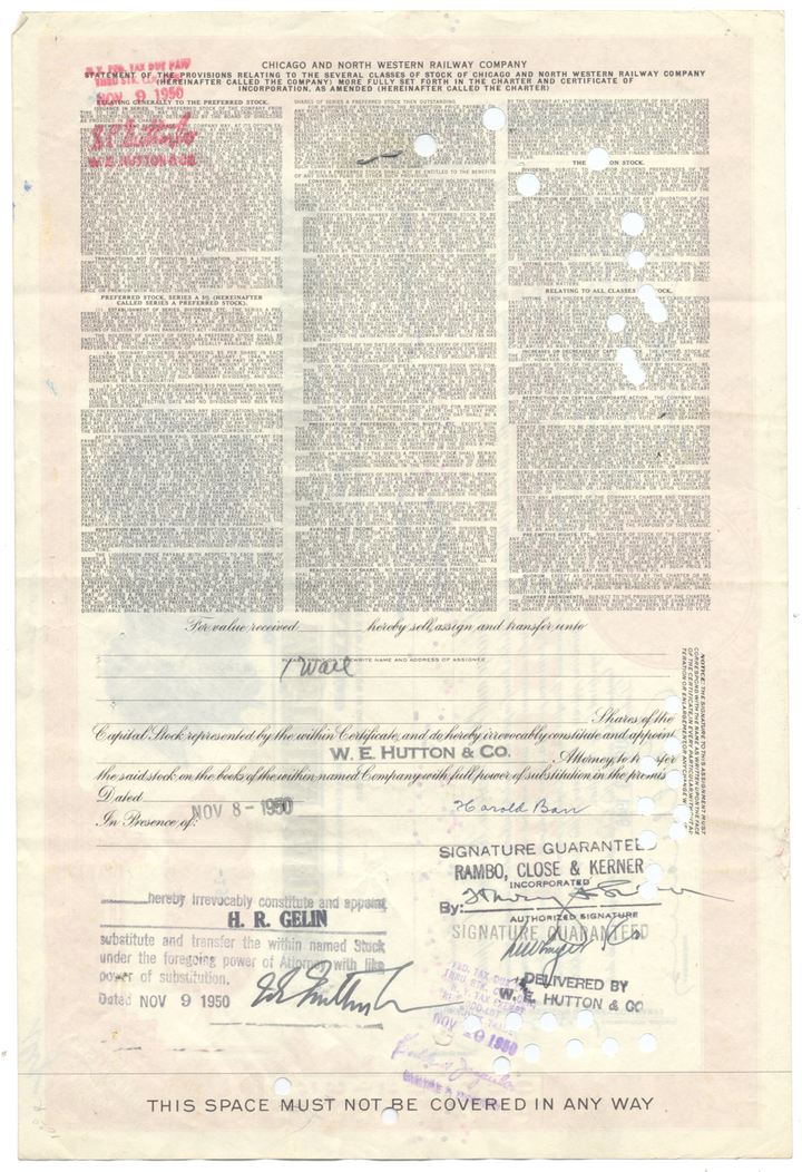 Chicago and North Western Railway Company Stock Certificate