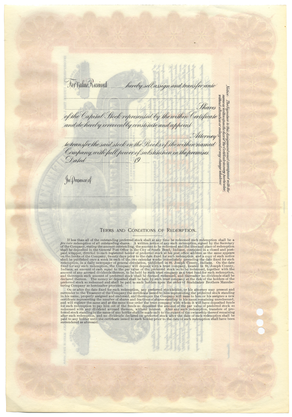 Studebaker Brothers Manufacturing Company Stock Certificate