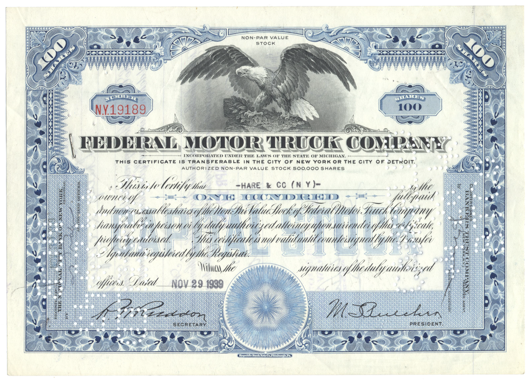 Federal Motor Truck Company Stock Certificate